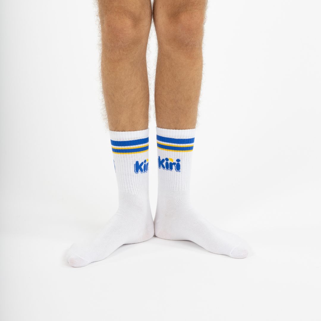 Chaussettes bleu et blanc kiri label chaussette 1
