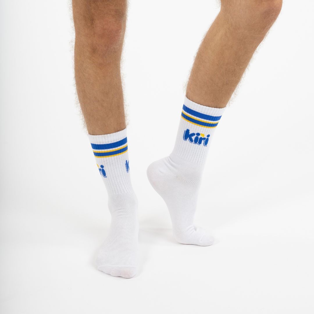 Chaussettes bleu et blanc kiri label chaussette 2