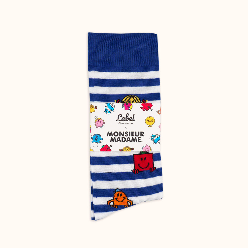 Chaussettes Monsieur Madame rayées bleues bandeau