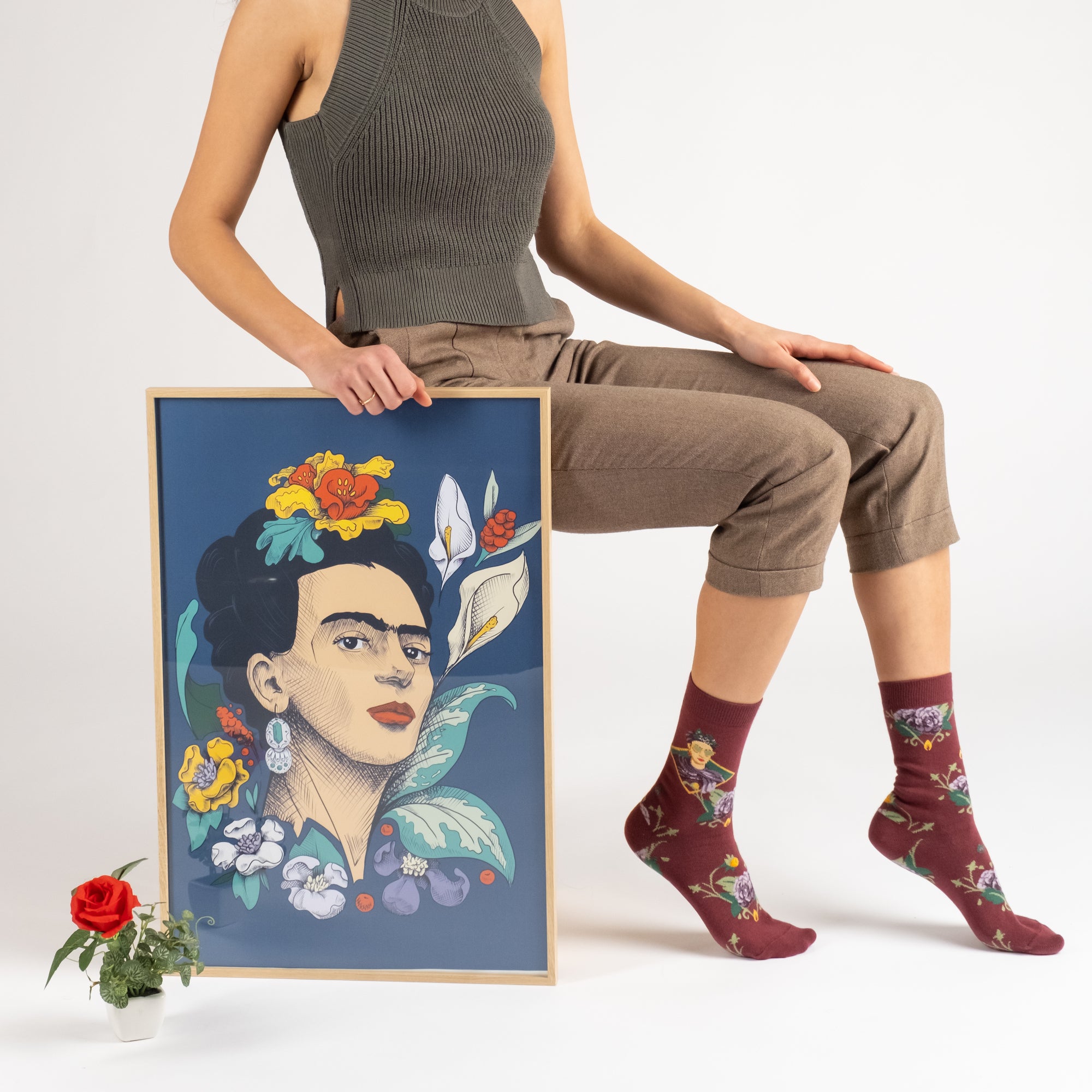 Chaussettes Frida Kahlo rouges