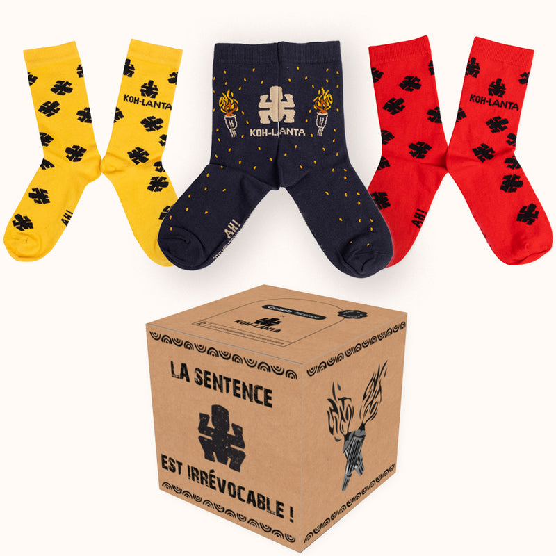 Coffret de chaussettes koh lanta packshot. 