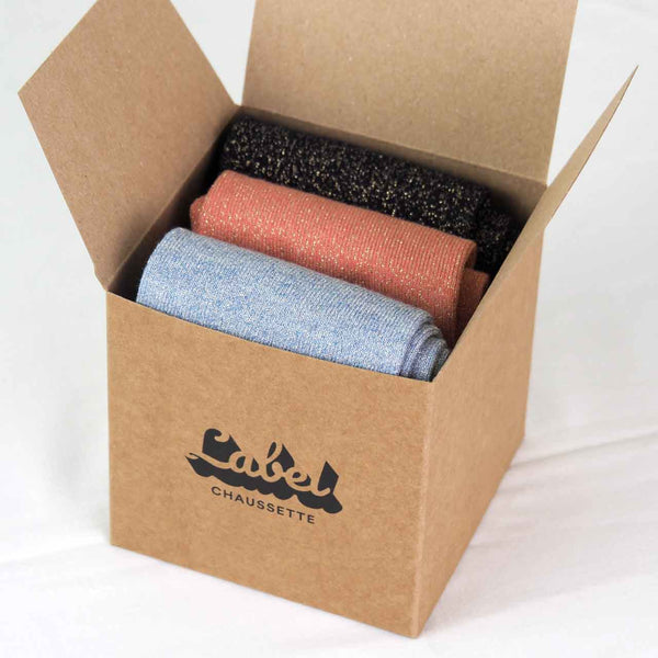 Coffret de socquettes à paillettes ouvert
