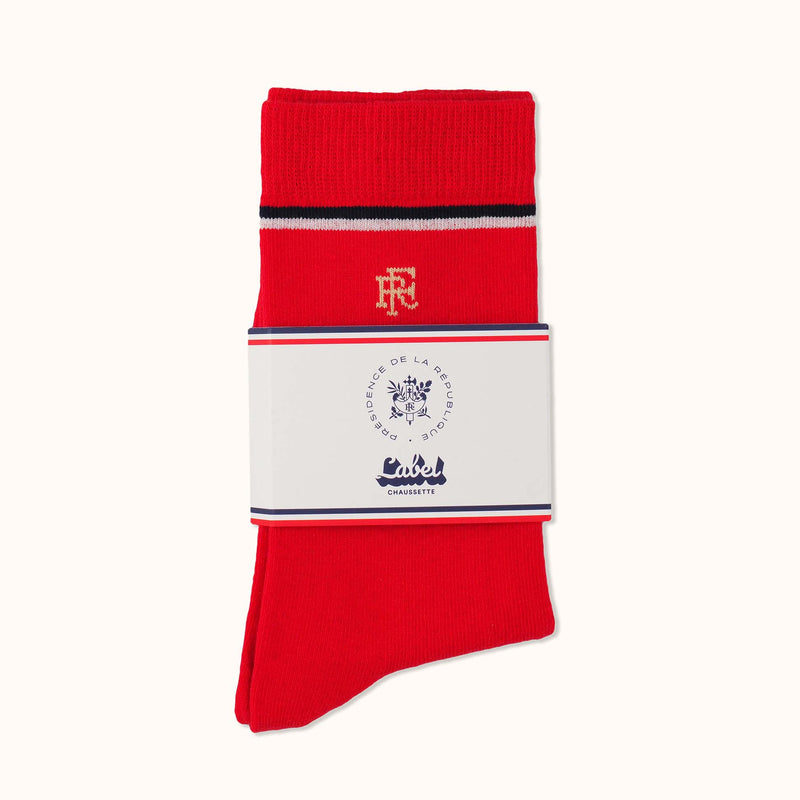 Chaussettes elysee recyclees rouges bandeau packshot