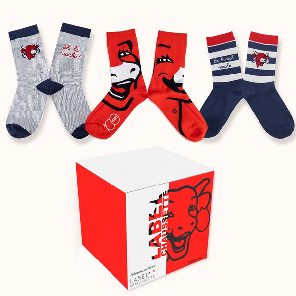 Trio de chaussettes La Vache qui rit avec coffret