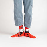 Chaussettes La Vache qui rit 100 ans rouge portées homme