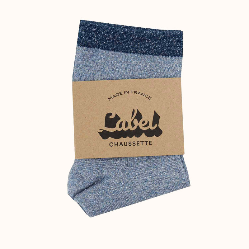 Chaussettes pailletées bleues packshot bandeau